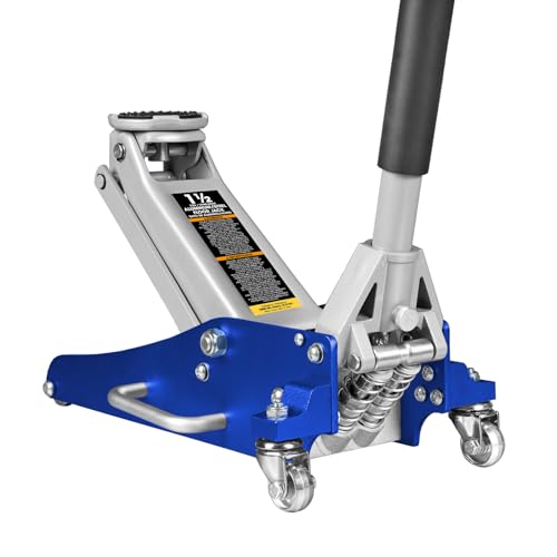 BIG RED T815016L Torin Hydraulic Low Profile Aluminum and Steel Racing Floor Jack with Dual Piston Quick Lift Pump, 1.5 Ton (3,000 lb) Capacity, Blue, T815016L