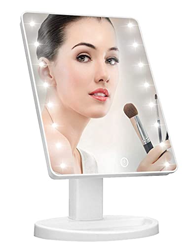 KOOKIN Lighted Vanity Makeup Mirror 16 Led Lights 180 Degree Rotation Lighted Mirror Touch Screen Adjusted Brightness Desk Mirrors USB Dual Supply Bathroom Beauty Cosmetic Mirrors (White)