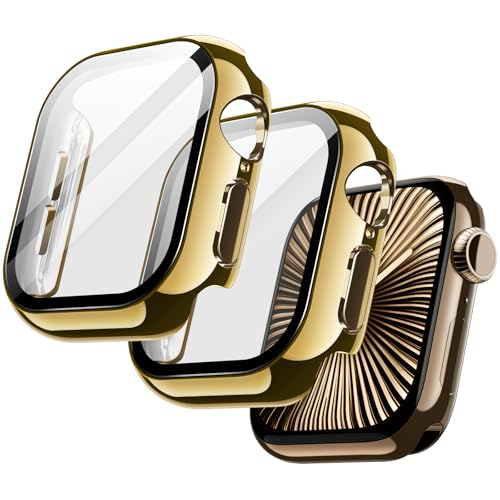 JETech Plated Case with Screen Protector for Apple Watch Series 11/10 46mm, Metallic Luster Design, Overall Protective Cover, Built-in Tempered Glass Film High Sensitivity, 2 Pack (Gold)