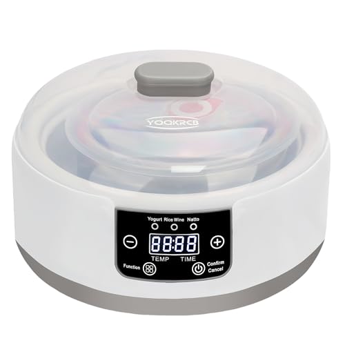 Automatic Yogurt Maker with Adjust Temp(32°C-45°C/90°F-113°F)&Time(1-42h) BPA-free PP Lid,Celsius Increment,Hour Countdown,LED Display,304 Stainless Steel Inner Bowl (1.2 Quart)