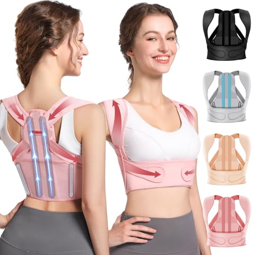 Fit Geno Posture Corrector for Women: Adjustable Lightweight Upper Back Brace for Neck Shoulder & Upper Back Pain Relief - Improve Posture Correct Hunchback Slouching Kyphosis Invisible Under Clothes (XS/S Under Bust 26'-37')