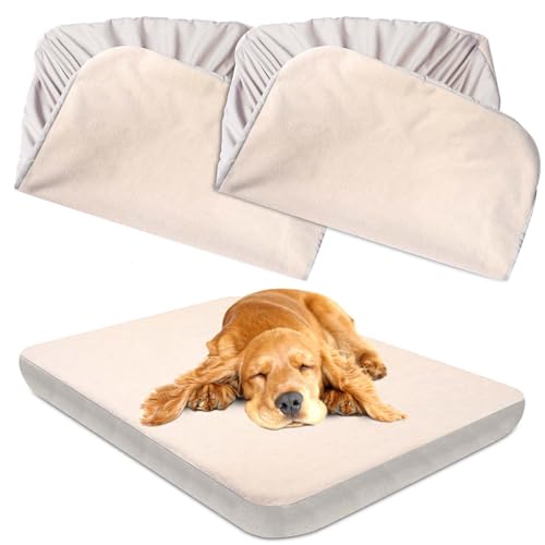 Dog Bed Covers Replacement Washable 100% Waterproof Dog Bed Sheets, Soft & Noiseless Pet Bed Cover 2 Pack 44' x 35' Beige
