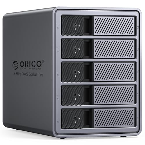 ORICO RAID 5 Bay HDD Enclosures USB 3.0 Push-Pull Mounting for 3.5-inch HDD, Max 110TB, External Direct Attached Storage 8 RAID Modes Supported 9858RU3