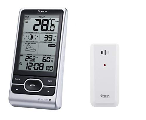 Oregon Scientific BAR208HGX Advanced Wireless Weather Station with Temperature Forecast, Ice Alert, Self-setting Atomic Clock, Month/Day Calendar, Large LCD, Moon Phase, Silver