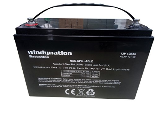 WindyNation 12V 100 Amp-Hour (240 Minute Reserve Capacity) AGM SLA Deep Cycle VRLA Battery RV, Solar, Wind, Marine, Off - Grid