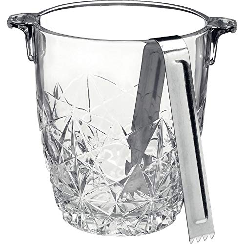 Bormioli Rocco Dedalo Ice Bucket With Stainless Steel Tongs | Etched, Star-Cut Design Italian Glass Bucket [30.50 oz] | Dishwasher-Safe & Perfect For Your Home Bar