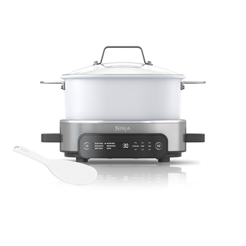 Ninja Foodi 6.5 Qt Possible Cooker 6 in 1 MultiCooker, Fast Cook Slow Cook Sear 500°F Oven-Safe One-Pot Meals 7lb Capacity Easy Clean Compact Design White/Stainless (MC1100)