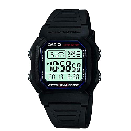 Casio W800H Series | Unisex Digital Watch | Black | 100 Meter Water Resistance | LED Backlight | 1/100 SEC Stopwatch | Dual Time | Multi-Function Alarm | Full Auto Calendar | 10 Year Battery
