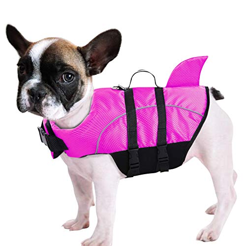 Ripstop Dog Life Jacket Shark Life Vest for Dogs, Safety Lifesaver with High Buoyancy and Lift Handle for Small and Medium Breeds（Rose Red XS）