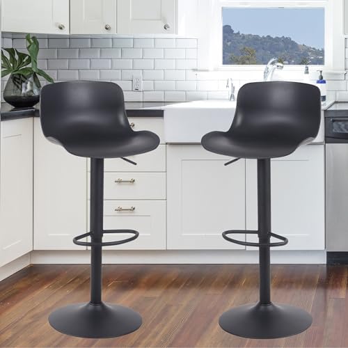 AmeriHome Adjustable Height Solid Color Monochromatic Bar Stool Set- Black