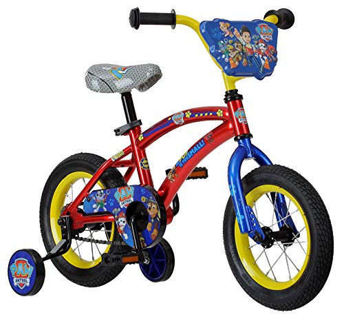 Nickelodeon Paw Patrol Kids Bike, For Kids Toddlers Ages 2 Years and Up, With Training Wheels, 12-Inch Wheels, Featuring Chase, Marshall, Rocky, Rubble, Skye, and Ryder on a Red Steel Frame