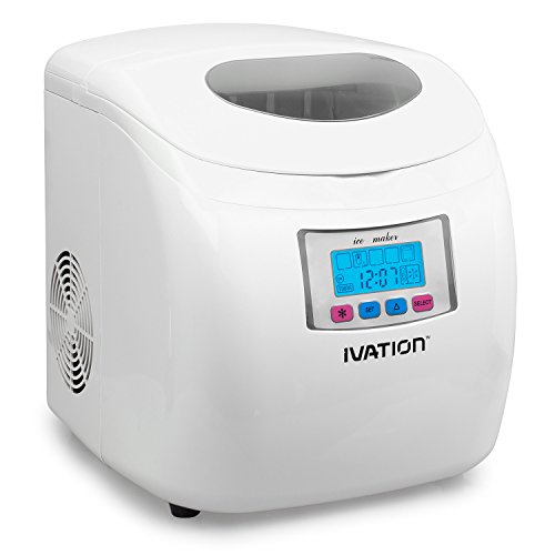 Ivation IVA-ICEM25WH Portable Ice Maker with LCD Display, White