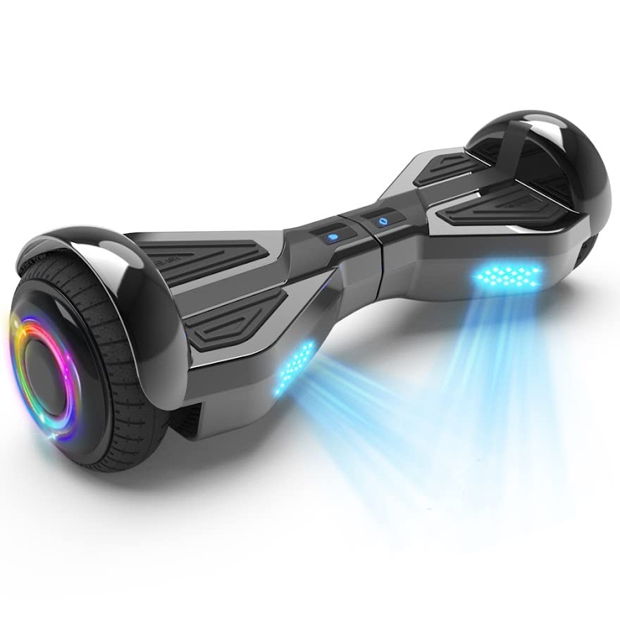 Starship Electric Hoverboard with Bluetooth Speaker, Chrome Color Self Balancing Scooters with Science Fiction Design and 6.5 inch LED Wheels (Chrome Black)