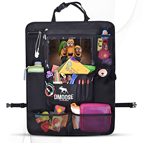 DMoose Car Backseat Organizer for Kids with Touchscreen and 9 storage Pockets, Tablet Holder, Water Bottle, Toys, Drinks and Space Saving Storage, Seat Protector Kick Mats and Travel Support
