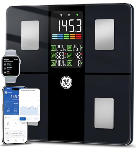 GE Scale for Body Weight, Body Fat, BMI, Muscle Mass, Smart Bathroom Scales with 14 Body Composition Metrics with Large Display, Accurate Bluetooth Weighing Machine with Fitness App, 400 lbs