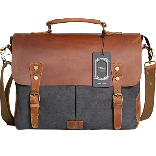 WOWBOX Messenger Satchel Bag for Men and Women,Vintage Canvas Laptop Computer and Tablet Briefcases Shoulder Bag Carrying Case 13'(L) x10.5(H) x 4.1'(W)(Gray)