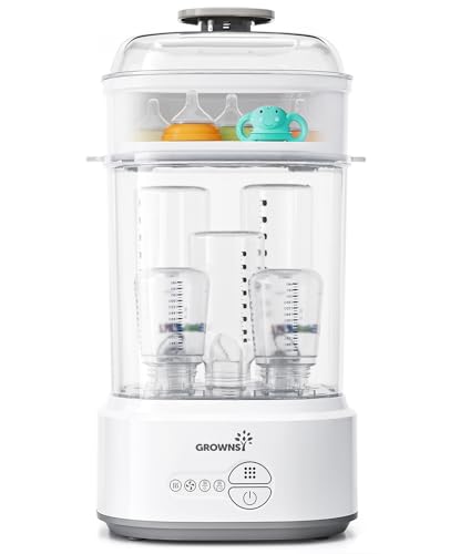 GROWNSY Bottle Sterilizer and Dryer, Compact Electric Steam Baby Bottle Sterilizer (Esterilizador de Biberones), Bottle Sanitizer for Baby Bottles, Pacifiers, Pump Parts