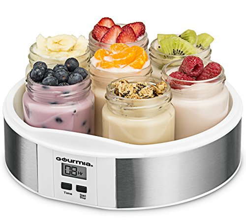 Gourmia GYM1620 Digital Yogurt Maker - 7 Glass 6 oz Jars - Custom Flavor & Thickness - Timer Control & Display - BPA-Free - Bonus Recipe Book