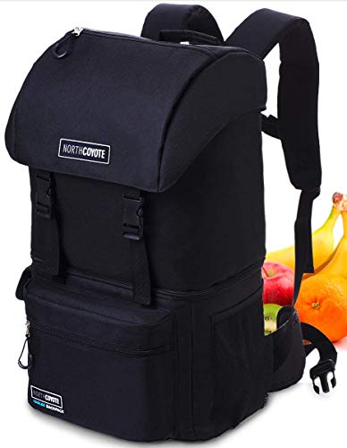 North Coyote Hiking Backpack Cooler Bag - Insulated Large Camping Back Pack for Men Women Travel Picnic & Lunch - For Fishing Hunting & Backpacking - With 2 Ice Coolers