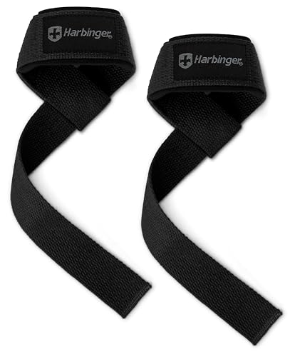 Harbinger Padded Cotton Lift Straps, Black - Soft, Supportive Neotek Wrist Pads - 21.5' Length, 1.5' Width - Reinforced Edges & Heavy-duty Stitching - Cushions Wrists for Lifting Support