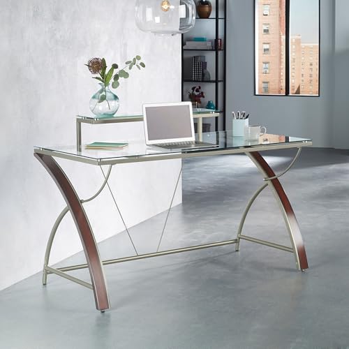 Realspace® Axley 55'W Glass Computer Desk, Cherry/Silver