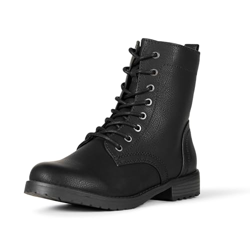 Amazon Essentials Women's Lace-Up Combat Boots, Black, 9.5