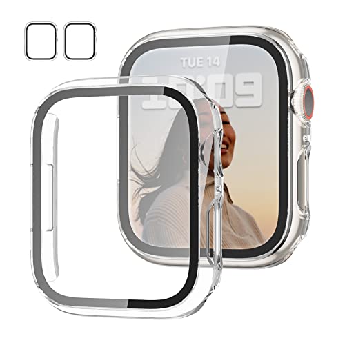 JZK 2 Pack Case with Tempered Glass Screen Protector for Apple Watch SE(2023) Series 6/5/4/SE 40mm, Slim Guard Bumper Full Coverage Hard PC Protective Cover HD Ultra-Thin Cover for iWatch 40mm,Clear