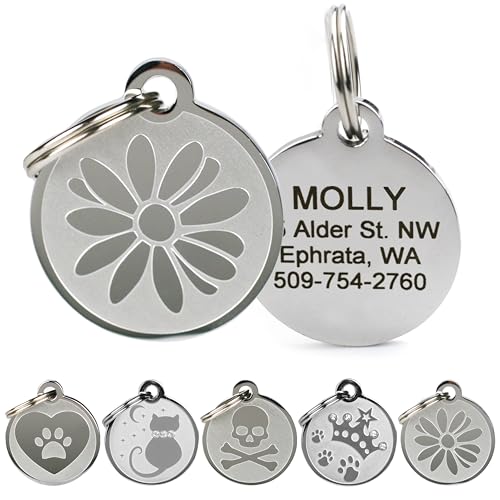 GoTags Playful, Custom Engraved Pet ID Tags, Solid Stainless Steel, Personalized Dog and Cat Pet ID with up to 4 Lines of Text, Cute, Durable and Long-Lasting