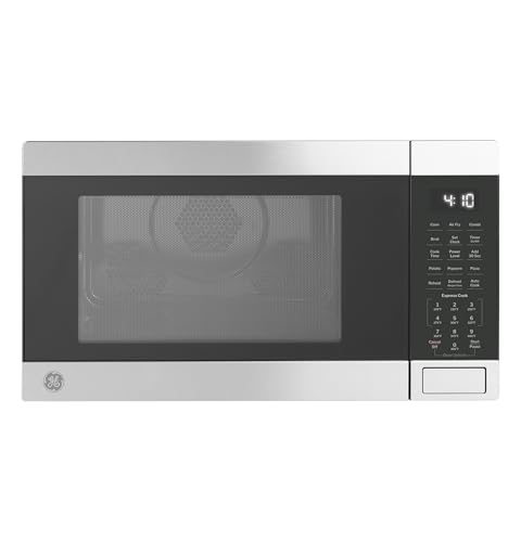 GE GCST10A1WSS 4-in-1 Microwave Oven, 1,050 Watts Air Fryer, Broiler & Convection Mode, Child-Lock Technology, Kitchen Essentials for The Countertop or Dorm Room, 1.0 Cu. Ft, Stainless Steel