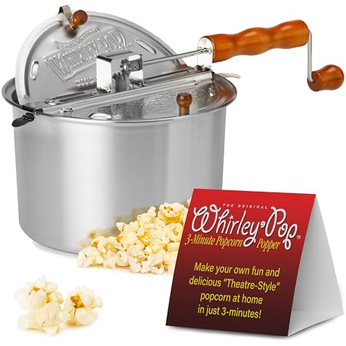 Original Whirley Pop Popcorn Maker - Wabash Valley Farms Gourmet Popcorn Popper, Aluminum Pot With Nylon Gears, 3-Minute Stove Top Popper, Home Movie Night (Silver)