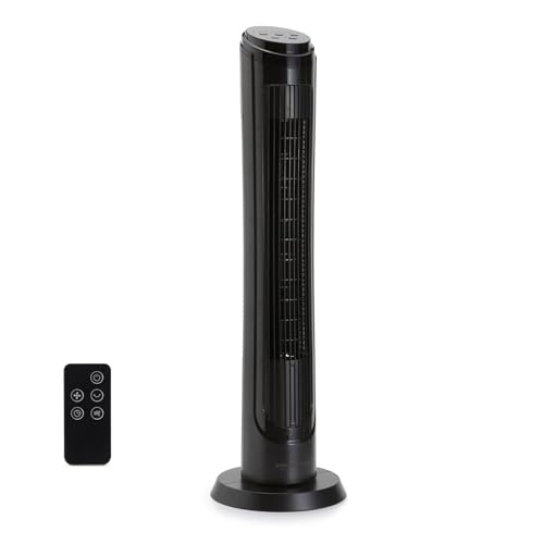 Amazon Basics 40' 70-Degree Oscillating Digital Tower Fan for Bedroom, Living Room, Office, With 4 Speeds, 3 Modes (Standard, Breeze, Nature), Timer Up to 15 Hours, Remote Control, 50W, Black