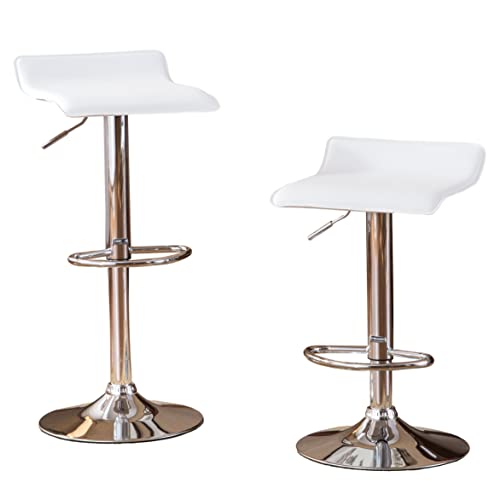 Roundhill Furniture Contemporary Chrome Air Lift Adjustable Swivel Stools with White Seat, Set of 2