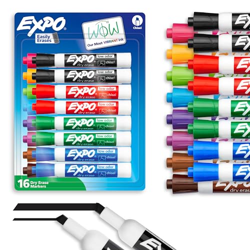 EXPO Low Odor Dry Erase Markers Chisel Tip Assorted Colors 16 Count
