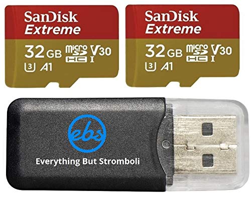 SanDisk 32GB Micro SDHC Extreme Memory Card (2 Pack) Works with GoPro Hero 8 Black, GoPro Max 360 Action Cam U3 V30 4K Class 10 (SDSQXAF-032G-GN6MN) Bundle with 1 Everything But Stromboli Card Reader