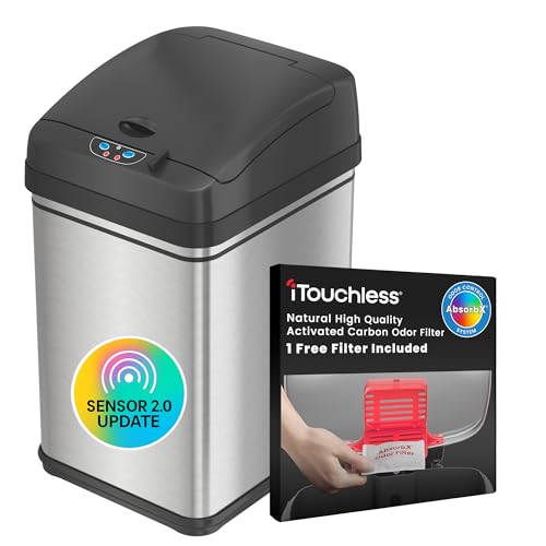 iTouchless 8 Gallon Dog-Proof Stainless Steel Sensor Trash Can with PetGuard Lock – Touchless Lid, AbsorbX Odor Filter, Battery or AC Power, Automatic Garbage Bin for Kitchen, Home, or Office