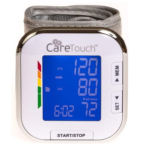 Care Touch Digital Wrist Blood Pressure Monitor for Adults Size 5.5-8.5' for Home Use, Automatic High Blood Pressure Machine with Batteries & Carrying Pouch