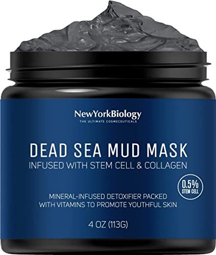 New York Biology Dead Sea Mud Mask for Face, Body | with Stem Cell and Collagen | Spa Quality Pore Refiner for Oily Skin | Natural Skincare for Women, Men | Tighten Skin | 4 oz