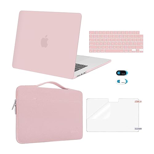 MOSISO Compatible with MacBook Air 15 inch Case 2025 2024 2023 Release M4 A3241 M3 A3114 M2 A2941, Plastic Hard Shell&Carrying Sleeve Bag&Keyboard Cover&Webcam Cover&Screen Protector, Baby Pink