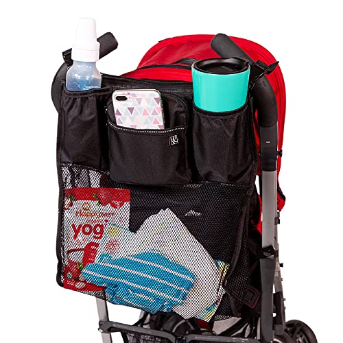 J.L. Childress Cups 'N Cargo Universal Stroller Caddy Organizer - Essential Travel Accessories for Baby Stroller, Includes Cup Holders & Mesh Storage Bag, Fits UPPAbaby, Doona, Nuna, & More - Black