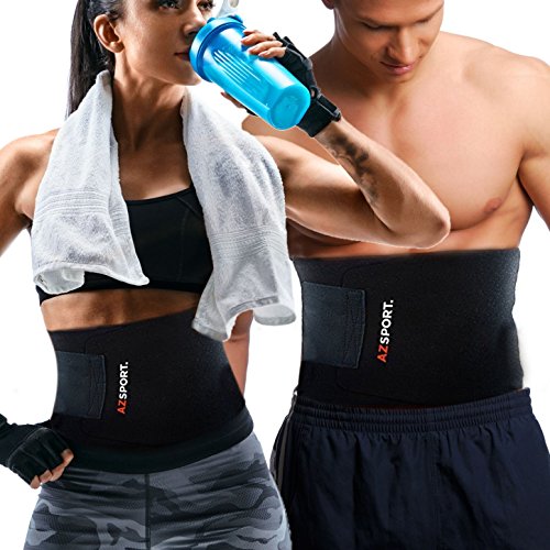 AZSPORT. Waist Trimmer - Adjustable Ab Sauna Belt to shed The Excess Water, Weight and Tone of mid Section, Black - One Size Fits up to 50 Inches