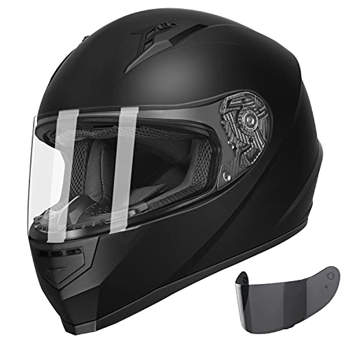 GLX GX11 Compact Motorcycle Helmet - Matte Black, Medium - Full Face w/ Tinted Visor, DOT Approved