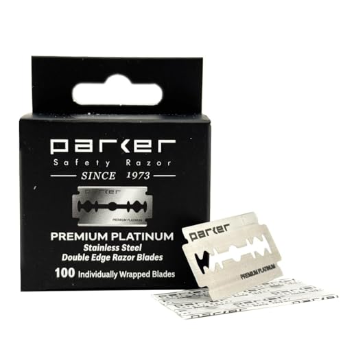Parker Premium Platinum Double Edge Safety Razor Blades - 100 Count Salon Pack | Swedish Steel, Platinum-Tungsten-Chromium Coated | Smooth, Comfortable Shave | For Barbershop & Home Use
