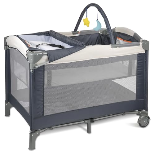 Cradlecare 3-in-1 Pack and Play Playard with Bassinet and Changing Station | Portable Baby Crib for Travel, Foldable Play Pen for Newborns and Toddlers, 2 Locking Wheels, Breathable Mesh (Caramel)