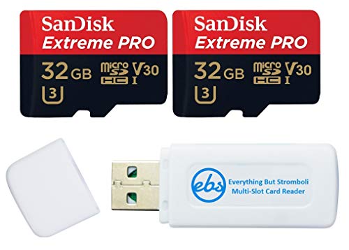 SanDisk Extreme PRO (UHS-1 U3 / V30) A1 32GB MicroSD Memory Card (2 Pack) for GoPro Hero9 Camera (Hero 9 Black) SDSQXCG-032G-GN6MA Bundle with (1) Everything But Stromboli SD & Micro SDHC Card Reader