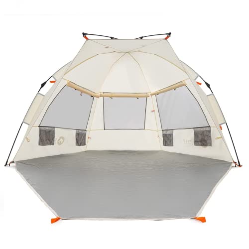 Easthills Outdoors Instant Shader Extended L Easy Up Beach Tent Sun Shelter for 2-4 Person - Extended Zippered Porch Beige