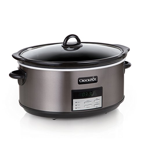 Crock-Pot Large 8-Quart Programmable Slow Cooker with Auto Warm Setting Black Stainless Steel