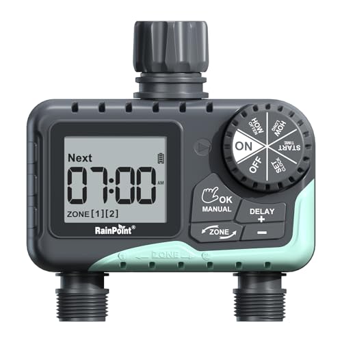 RAINPOINT Water Timer for Garden Hose - 2 Zone Sprinkler Timer with Rain Delay/Manual Watering/Automatic Irrigation for Yard Lawn