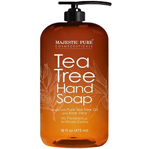 Majestic Pure Tea Tree Hand Soap - Liquid Hand Wash with Pure Aloe Vera, Rosemary & Spearmint - Hand Wash with Pump - Sulfate Free Formula -16 fl oz