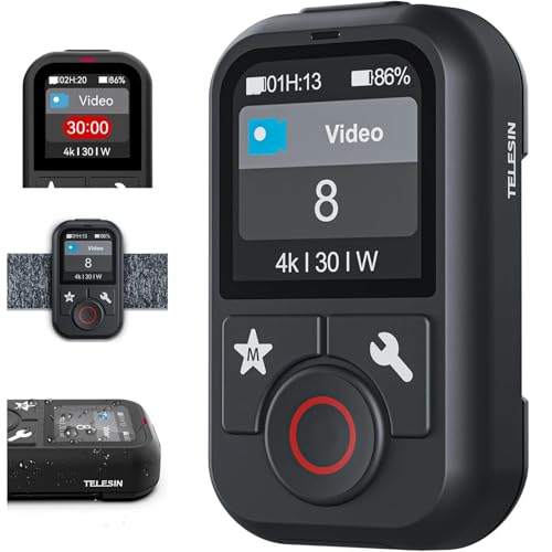 TELESIN T13 Waterproof Smart Remote Control with Color LCD Screen, 5-60m Wireless Remote with Wrist Strap, Compatible with GoPro Hero 13/12/11/10/9/8 Action Cameras