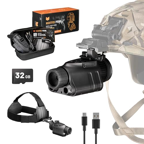 Night Vision Monocular - Nightfox Prowl Night Vision Goggles, Head or Helmet Mounted, 1x Magnification NVG, 1080p Video Recording, Stealth Infrared 940nm IR, Digital NODs for Airsoft, Night Walking